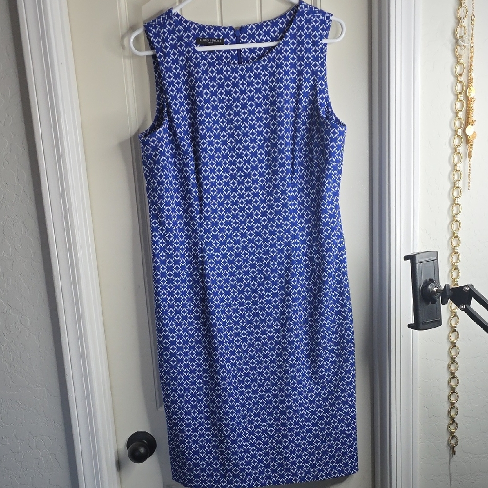Mario Serrani Blue Patterned Midi Dress